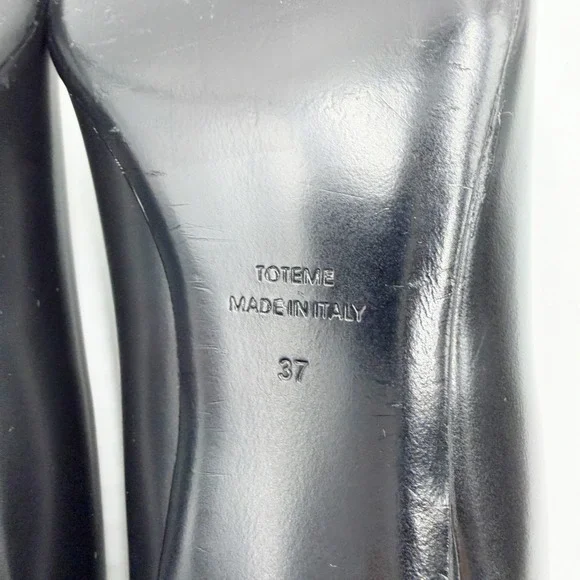 Toteme Wide Shaft Boots Black Leather Square Toe Kitten Heel Ankle Sz 37 / 7
